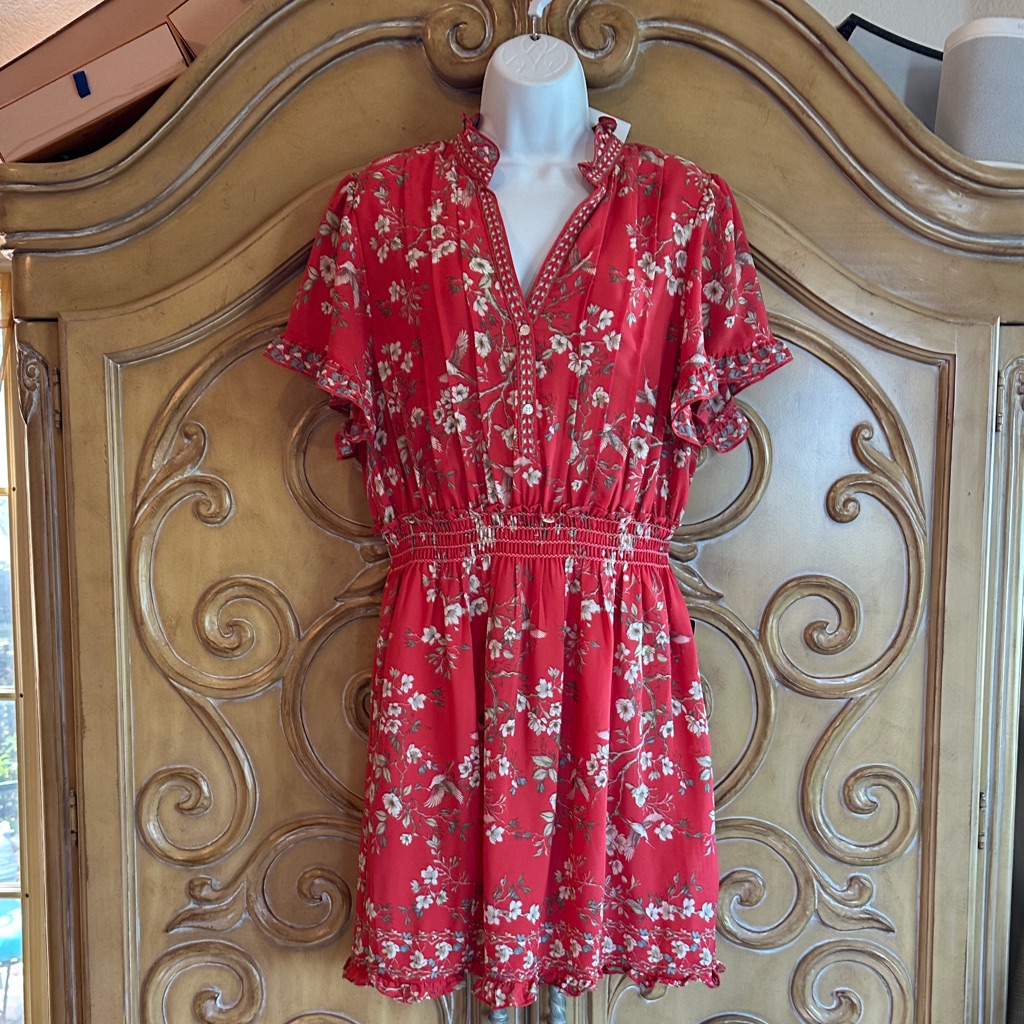 Nwt Red Floral Short Dress